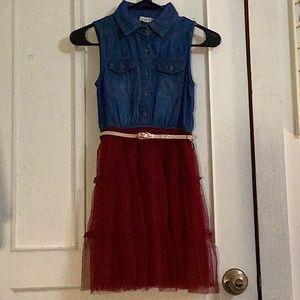 Girls Knit Works burgundy tool dress with sparkly gold belt size medium